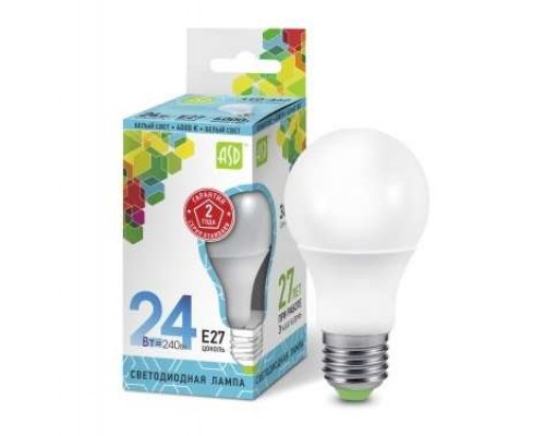 Лампа светодиодная LED-A65-standard 24Вт грушевидная 4000К нейтр. бел. E27 2160лм 230В ASD 4690612014272