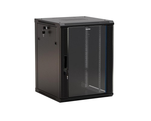 Шкаф настенный TWB-1245-GP-RAL9004 19дюйм 12U 650х600х450мм стеклян. дверь с перфорацией по бокам ручка с замком черн. разобранный Hyperline 392633