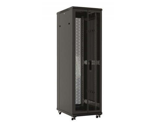 Шкаф напольный TTB-4261-DD-RAL9004 19дюйм 42U 2055х600х1000 перед. и задняя перфор. двери (75проц.) ручка с замком крыша нового типа черн. (RAL 9004) (разобранный) Hyperline 392681