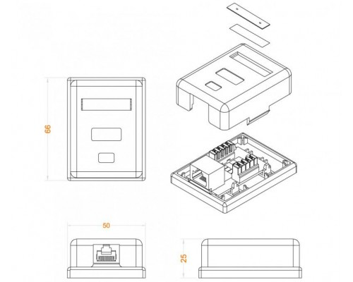 Розетка компьютерная 1-м ОП Dual IDC SB1-1-8P8C-C5e-WH RJ45 (8P8C) кат.5E Hyperline 430230