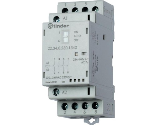 Контактор модульный 4NO 25А AgSnO2 230В AC/DC 35мм IP20 опции: мех. индикатор + LED FINDER 223402304320