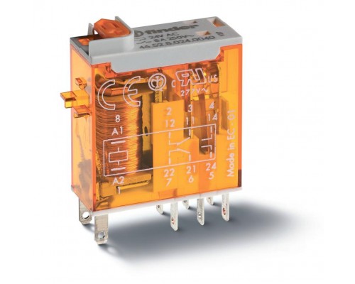 Реле миниатюрное промышленное электромеханич. монтаж в розетку или наконечники Faston (2.5х0.5мм) 2CO 8А AgNi 230В AC влагозащ. RTII опции: кнопка тест + мех. индикатор + LED(AC) FINDER 465282300054