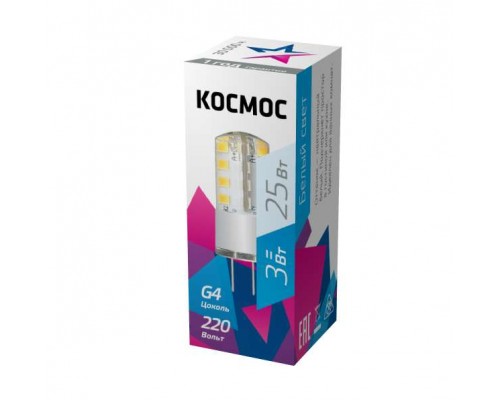 Лампа светодиодная 3Вт 220В G4 4500К КОСМОС LksmLED3wJCG4220v45