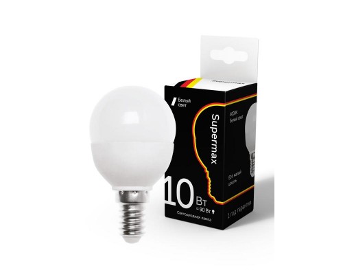 Лампа светодиодная Supermax 10Вт шар 45мм E14 230В 4000К КОСМОС Sup_LED10wGL45E1440