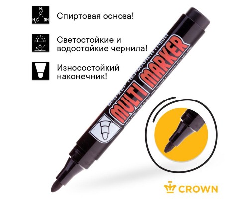 Маркер перманентный "Multi Marker" 3мм пулевидный черн. Crown Б0048239