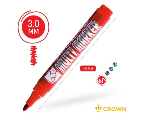 Маркер перманентный "Multi Marker" 3мм пулевидный крас. Crown Б0048241