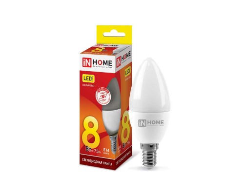Лампа светодиодная LED-СВЕЧА-VC 8Вт свеча 230В E14 3000К 760лм IN HOME 4690612020426