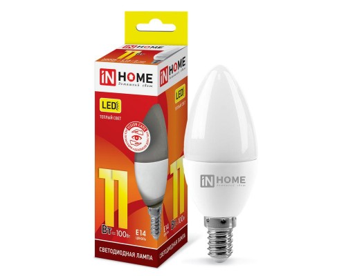 Лампа светодиодная LED-СВЕЧА-VC 11Вт свеча 230В E14 3000К 1050лм IN HOME 4690612020464