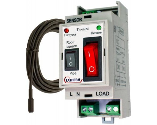 Термостат комбинированный 2 в 1 в комплекте с датчиком температуры для управления системой антиобледенения кровли или обогрева трубопроводов EXTHERM Th-Mini
