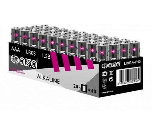 Элемент питания щелочной AAA/LR03 1.2В Alkaline Pack-40 (уп.40шт) ФАZА 5023024
