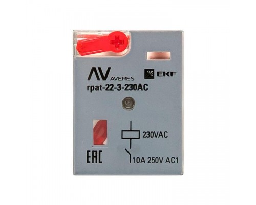 Реле промежуточное RPAt 22/3 10А 230В AC с кнопкой и мех. индикацией AVERES EKF rpat-22-3-230AC