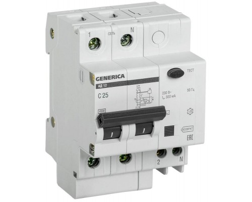 Выключатель автоматический дифференциального тока 2п 25А 300мА АД12 GENERICA IEK MAD15-2-025-C-300