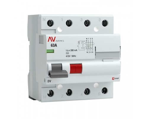 Выключатель дифференциального тока (УЗО) 4п 63А 300мА тип AC DV AVERES EKF rccb-4-63-300-ac-av