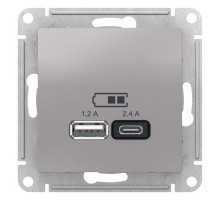 Розетка USB AtlasDesign тип A+C 5В/2.4А 2х5В/1.2А механизм алюм. SE ATN000339