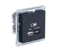 Розетка USB AtlasDesign тип A+C 45Вт QC PD высокоскор. ЗУ механизм карбон SE ATN001029