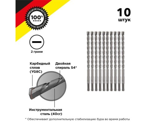 Бур по бетону 8x160мм SDS PLUS (уп.10шт) Kranz KR-91-0012-4