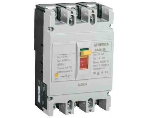 Выключатель автоматический 3п 200А 25кА ВА66-35 GENERICA IEK SAV30-3-0200-G