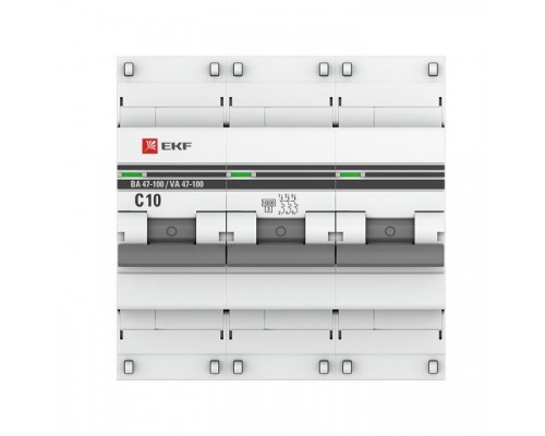 Выключатель автоматический модульный 3п C 10А 10кА ВА 47-100 PROxima EKF mcb47100-3-10C-pro