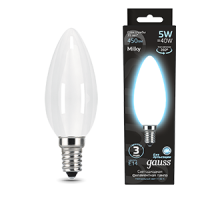 Лампа светодиодная филаментная Filament 5Вт свеча 4100К нейтр. бел. 450лм milky GAUSS 103201205