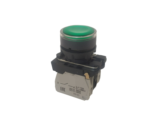 Кнопка КМЕ4511мЛ-220В-зеленый-1но+1нз-цилиндр-индикатор-IP54 КЭАЗ 309579