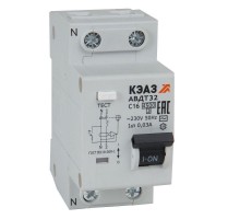 Выключатель автоматический дифференциального тока 2п C 16А 30мА тип AC 4.5кА АВДТ32-22C16-AC УХЛ4 КЭАЗ 318361