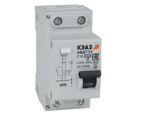 Выключатель автоматический дифференциального тока 2п C 25А 30мА тип AC 4.5кА АВДТ32-22C25-AC УХЛ4 КЭАЗ 318363