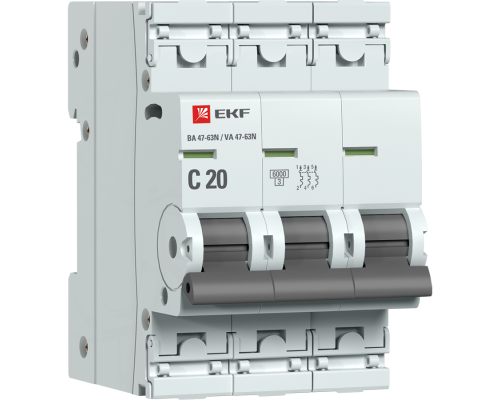 Выключатель автоматический модульный 3п C 20А 6кА ВА 47-63N PROxima EKF M636320C