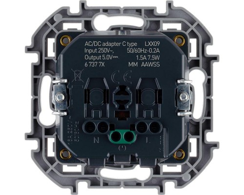 Розетка 1-м СП Inspiria 16А IP20 250В 2P+E немецк. стандарт с заряд. устройством USB тип C 1.5А 5В механизм алюм. Leg 673772