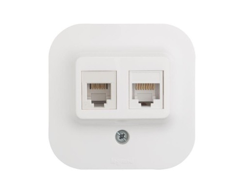 Розетка компьютерная + телефонная 2-м ОП 2мод. Quteo RJ45 + RJ11 кат.5E UTP IP20 бел. Leg 782221