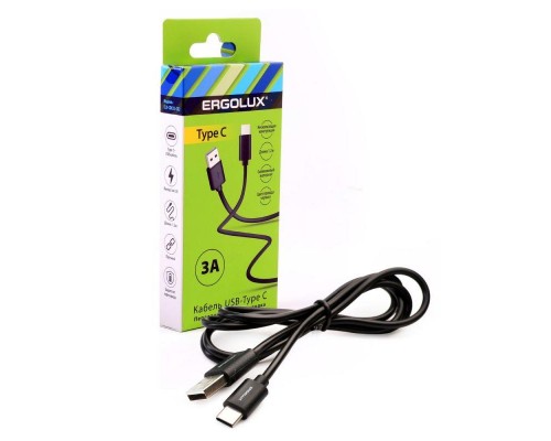 Кабель USB ELX-CDC02-C02 USB-Type C 3А 1.2м зарядка+передача данных коробка черн. ERGOLUX 15094