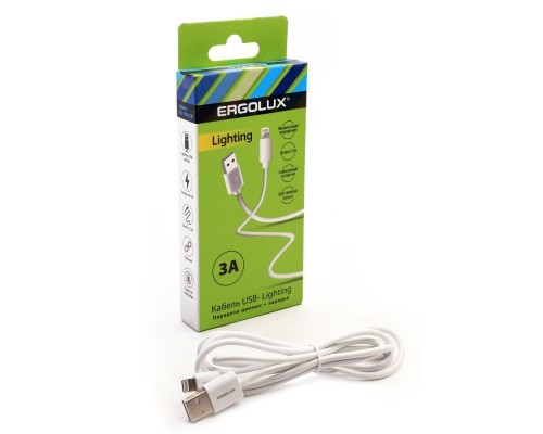 Кабель USB ELX-CDC03-C01 USB-Lightning 3А 1.2м зарядка+передача данных коробка бел. ERGOLUX 15097