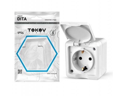 Розетка 1-м ОП Dita 16А IP54 250В с заземл. с крышкой бел. TOKOV LIGHT TKL-DT-R1Z-C01-IP54