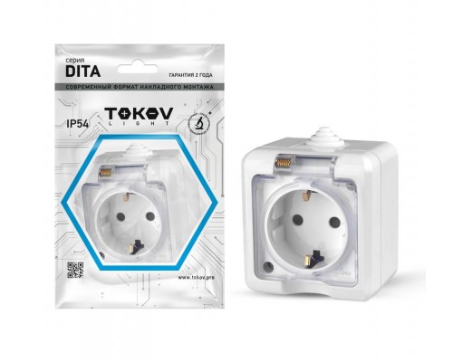 Розетка 1-м ОП Dita 16А IP54 250В с заземл. с прозрачн. крышкой бел. TOKOV LIGHT TKL-DT-R1Z-C01T-IP54