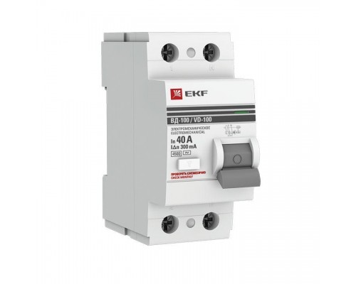 Выключатель дифференциального тока (УЗО) 2п 40А 300мА тип AC ВД-100 (электромех.) PROxima EKF elcb-2-40-300-em-pro