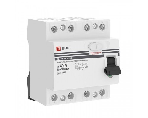 Выключатель дифференциального тока (УЗО) 4п 40А 300мА тип AC ВД-100 (электромех.) PROxima EKF elcb-4-40-300-em-pro