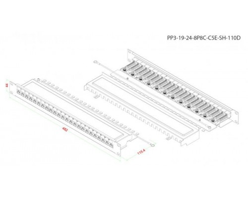 Патч-панель 19дюйм PP3-19-24-8P8C-C5E-SH-110D 1U 24 порта RJ45 полн. экран. кат.5e Dual IDC ROHS черн. Hyperline 246037