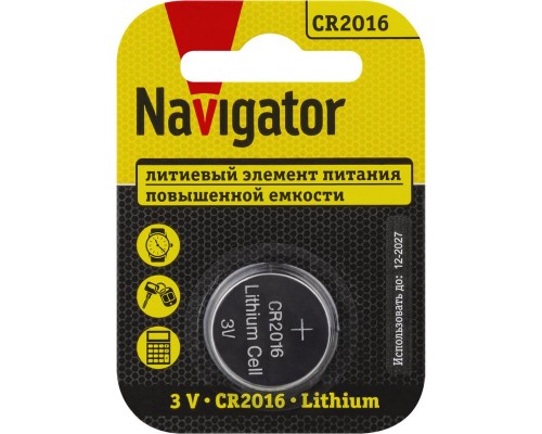 Элемент питания литиевый CR2016 93 821 NBT-CR2016-BP1 (блист.1шт) NAVIGATOR 93821