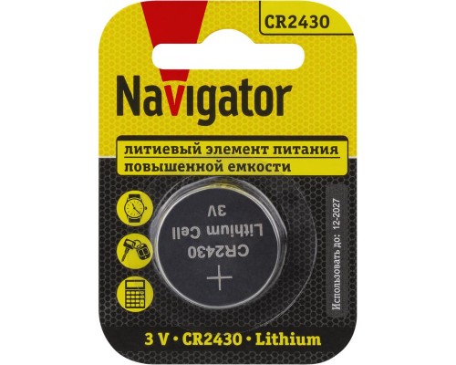 Элемент питания литиевый CR2430 93 828 NBT-CR2430-BP1 (блист.1шт) NAVIGATOR 93828