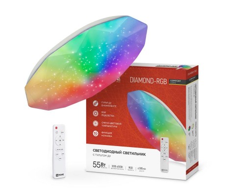 Светильник светодиодный COMFORT DIAMOND-RGB 55Вт 230В 3000-6500К 4400лм 385х75мм с пультом ДУ IN HOME 4690612044576